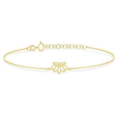 GELIN 14k Solid Gold Lotus Flower Yoga Chain Adjustable Bracelet for Women