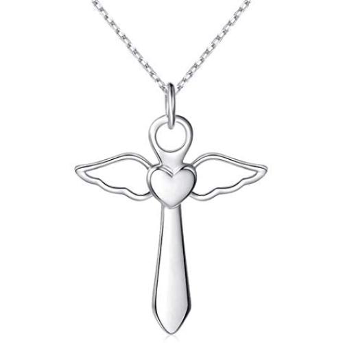 Sepfavo Guardian Angel Cross Pendant Stainless Steel Necklace Jewelry Gifts for Women Teen Girls