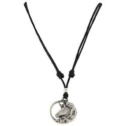 Unicorn Pendant on Adjustable Black Rope Cord Necklace (Old Silver)