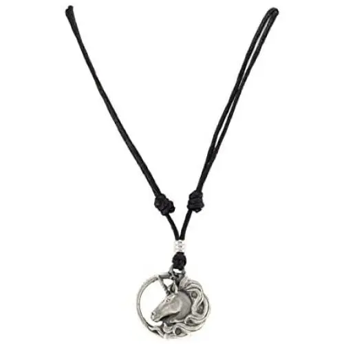 Unicorn Pendant on Adjustable Black Rope Cord Necklace (Old Silver) Unicorn Pendant on Adjustable Black Rope Cord Necklace (Old Silver)