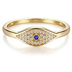 Gold Dainty Evil Eye Rings Mountain Ring Stackable Ring Open Wrap Ring CZ Eternity Bands for Women