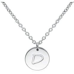 THREE KEYS JEWELRY Initial Necklaces Silver Gold Tone 10mm 0.4 Inches 16mm 0.63 Inches Tiny Disc Alphabet Pendant Stainless Steel Initial Necklace for Women Girls
