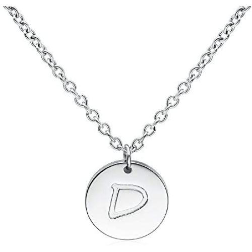 THREE KEYS JEWELRY Initial Necklaces Silver Gold Tone 10mm 0.4 Inches 16mm 0.63 Inches Tiny Disc Alphabet Pendant Stainless Steel Initial Necklace for Women Girls