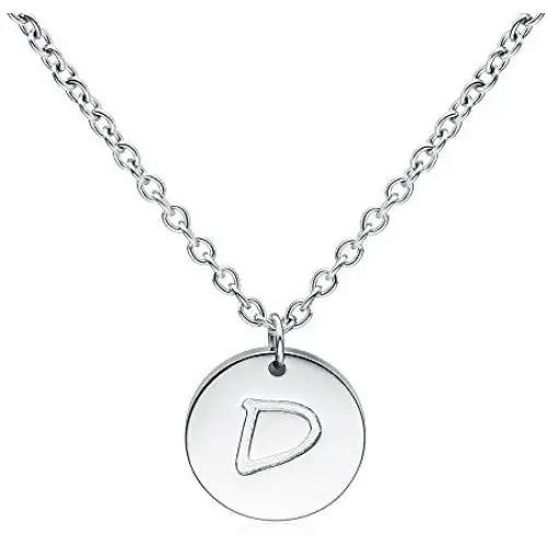 THREE KEYS JEWELRY Initial Necklaces Silver Gold Tone 10mm 0.4 Inches 16mm 0.63 Inches Tiny Disc Alphabet Pendant Stainless Steel Initial Necklace for Women Girls