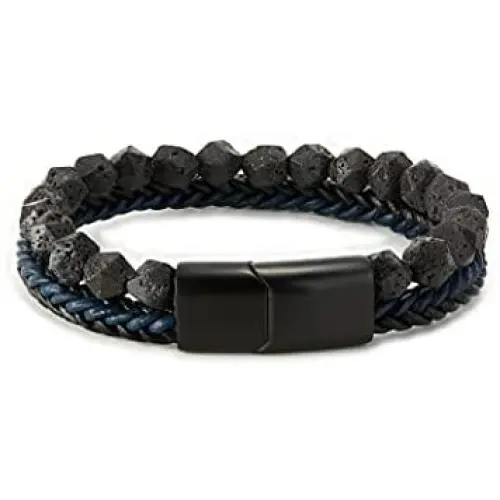 Matte Stone Mens Beads Leather Bracelet Natural Bead and Genuine Leather Stainless Steel Magnetic Closure Bracelets for Men Boys Charm Cuff Bangle Personality Bracelets Matte Stone Mens Beads Leather Bracelet Natural Bead and Genuine Leather Stainless Steel Magnetic Closure Bracelets for Men Boys Charm Cuff Bangle Personality Bracelets