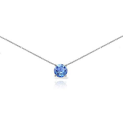Sterling Silver Nice Blue Solitaire Choker Necklace Made with Swarovski Crystal