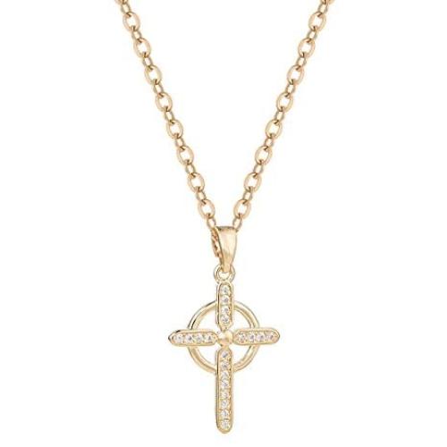 Rosemarie Collections Womens Religious Celtic Cross Pendant Necklace with Cubic Zirconia, 16'' Plus 2'' Extender