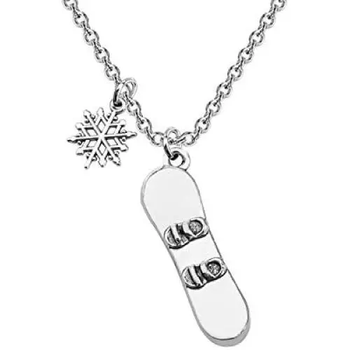 CENWA Snowboarder Gift 3D Snowboard and Snowflake Pendant Snowboarding Necklace Snowboarder Team Gift