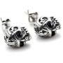 Fusamk Punk Rock Titanium Steel Flower Pattern Crystal Eye Skull Stud Earrings
