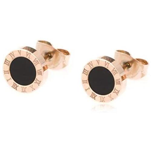Arain Titanium Steel Stud earring Two Tone Round Black Disc Charm Dangle Drop Earrings Hypoallergenic Fashion Earrings for Women Girls
