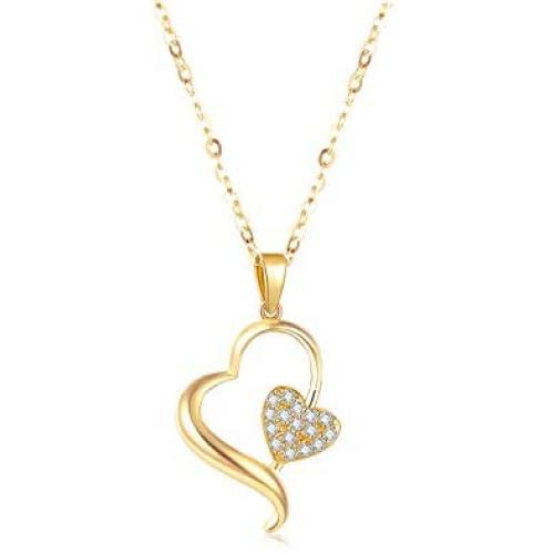 14k Gold Natural Diamond Heart Necklace for Women, Anniversary Jewelry for Wife/Girlfriend, Love Gifts for Her (0.1ct), 16-18 Inch