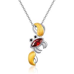 TANGPOET Crab Necklace S925 Sterling Silver Ocean Themed Pendant Sea Animal Jewelry Gift for Women Girl