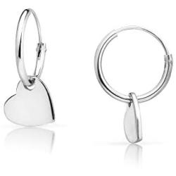 SolidSilver - Sterling Silver Dangle Heart Charm Endless Hoop Earrings | Sterling Silver or Yellow Gold Dipped