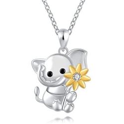 Sterling Silver Elephant Pendant Necklace with Sunflower Lovely Lucky Elephant Jewelry Birthday Gift for Mother Daughter Women Girls