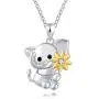 Sterling Silver Elephant Pendant Necklace with Sunflower Lovely Lucky Elephant Jewelry Birthday Gift for Mother Daughter Women Girls