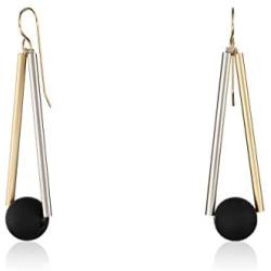 NIEVOS JEWELRY Gold Plated Earring 24k Gold Plated And 925 Geometric Earring With Black Ball Bead. Geometric Style Gift Jewelry Handmade For Her Designer Made By Women Love