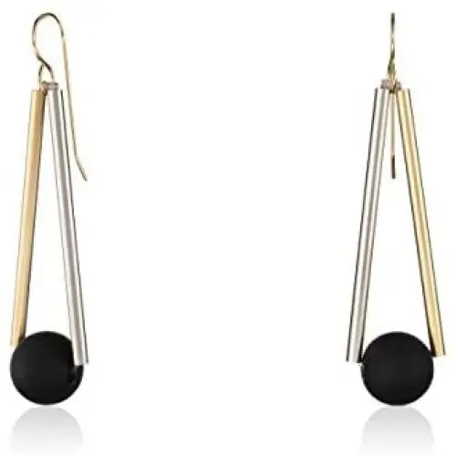 NIEVOS JEWELRY Gold Plated Earring 24k Gold Plated And 925 Geometric Earring With Black Ball Bead. Geometric Style Gift Jewelry Handmade For Her Designer Made By Women Love NIEVOS JEWELRY Gold Plated Earring 24k Gold Plated And 925 Geometric Earring With Black Ball Bead. Geometric Style Gift Jewelry Handmade For Her Designer Made By Women Love