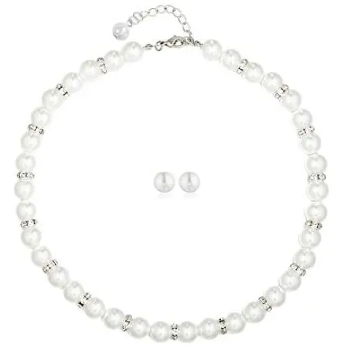 Femtindo Faux Pearl Necklace Bracelet Stud Earrings for Women Bridal Jewelry Set for Wedding Fit with Bridesmaids Dress Femtindo Faux Pearl Necklace Bracelet Stud Earrings for Women Bridal Jewelry Set for Wedding Fit with Bridesmaids Dress