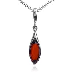 Sterling Silver Red Dark Amber Earrings Pendant Necklace Marquise Set 18 Inches