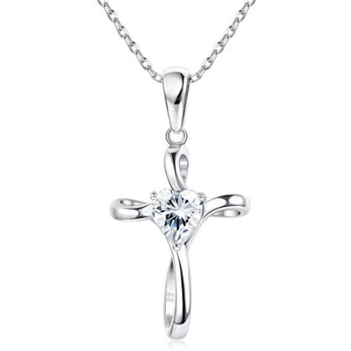 Sllaiss Sterling Silver Tiny Cross Pendant Necklace Heart Crystals From Austria White Gold Plated Celtic Knot Infinity Love Necklace For Women
