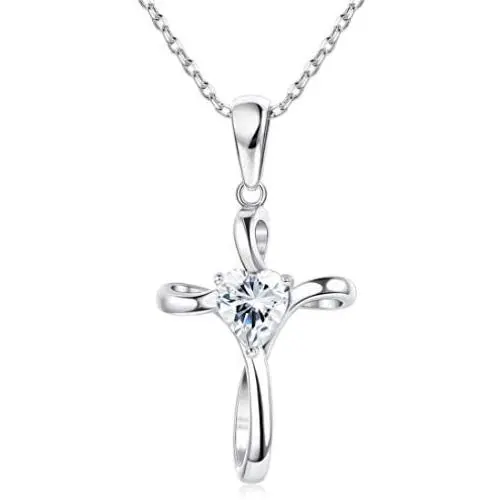 Sllaiss Sterling Silver Tiny Cross Pendant Necklace Heart Crystals From Austria White Gold Plated Celtic Knot Infinity Love Necklace For Women