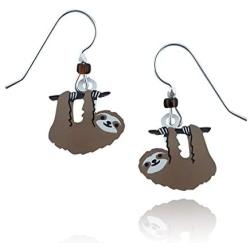 Sienna Sky Hand Painted Hanging Sloth Earrings, Surgical Steel Ear Wires