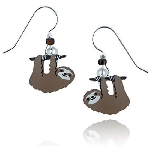Sienna Sky Hand Painted Hanging Sloth Earrings, Surgical Steel Ear Wires