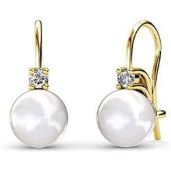 Cate & Chloe Cassie Refined 18k White Gold Pearl Drop Earrings with Swarovski Crystals, Womens Gold Earrings, Pearl Dangle Earrings for Women, Special Occasion Jewelry