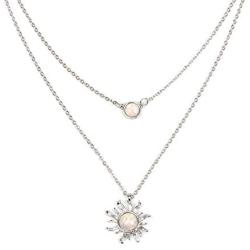 HUNO Double Chains Moon and Sun Layered Choker Necklace Sunflower Opal Pendant Necklace Gift for Women