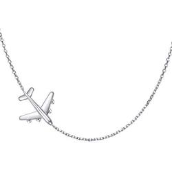 Aircraft Jelwery Set S925 Sterling Silver Airplane Choker Necklace Ring Bracelet Anklet Earrings for Women Teen Girls, Best Gifts for Stewardess Flight Attendants Pilots