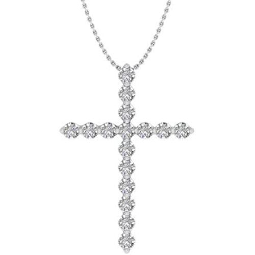 1/4 Carat to 1/2 Carat Diamond Cross Pendant Necklace in 10K Solid Gold (Silver Chain Included) 1/4 Carat to 1/2 Carat Diamond Cross Pendant Necklace in 10K Solid Gold (Silver Chain Included)