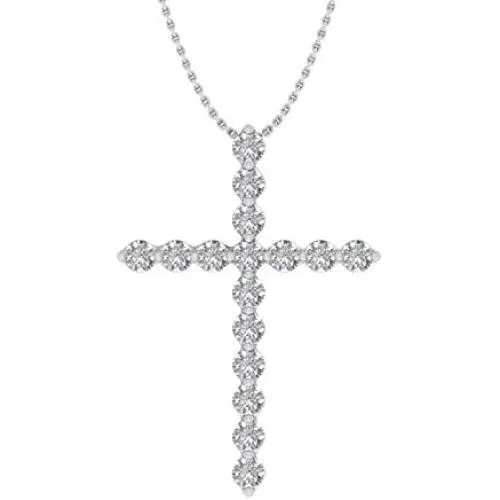 1/4 Carat to 1/2 Carat Diamond Cross Pendant Necklace in 10K Solid Gold (Silver Chain Included)