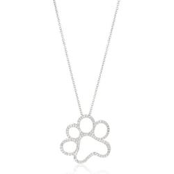 Jewelili Sterling Silver Diamond Accent Dog Paw Pendant Necklace, 18'' Rolo Chain