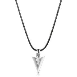 MANBU 925 Sterling Silver Men Jewelry Arrowhead Pendant Necklace with Woven Wax Rope Chain