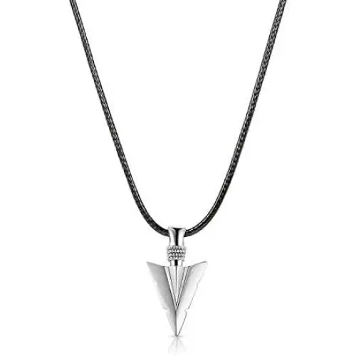 MANBU 925 Sterling Silver Men Jewelry Arrowhead Pendant Necklace with Woven Wax Rope Chain MANBU 925 Sterling Silver Men Jewelry Arrowhead Pendant Necklace with Woven Wax Rope Chain