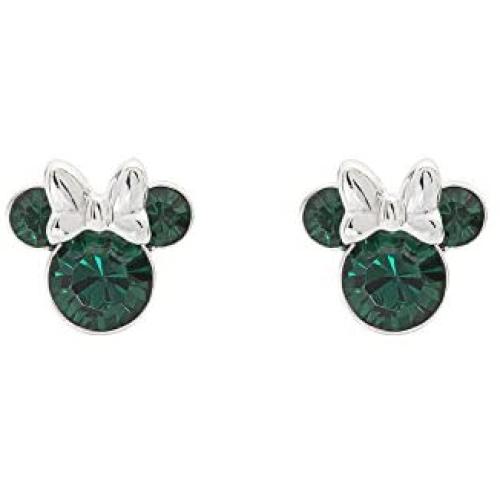 Disney Minnie Mouse Birthstone Jewelry, Silver Plated Crystal Stud Earrings for Women and Girls