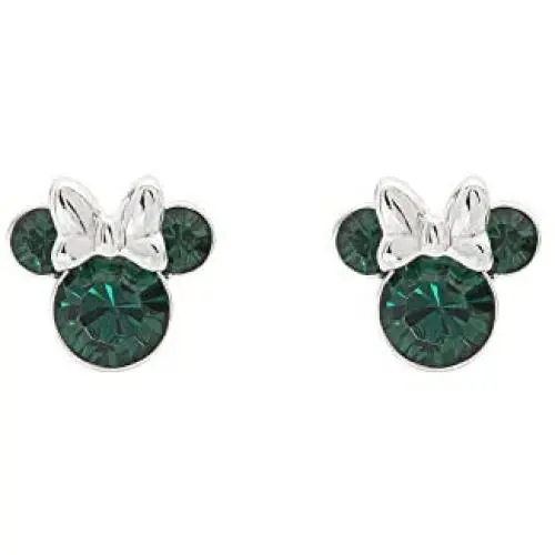 Disney Minnie Mouse Birthstone Jewelry, Silver Plated Crystal Stud Earrings for Women and Girls