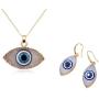 Evil Eye Necklace Drop Earring Set Turkish Blue Eyes Resin Imitated Druzy Pendant Necklace Ethnic Gold Plated Faith Protection Lucky Jewelry for Women Girls