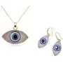 Evil Eye Necklace Drop Earring Set Turkish Blue Eyes Resin Imitated Druzy Pendant Necklace Ethnic Gold Plated Faith Protection Lucky Jewelry for Women Girls