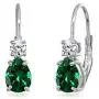 Sterling Silver 7x5mm Teardrop Genuine or Synthetic Gemstone & Round Cubic Zirconia Leverback Earrings