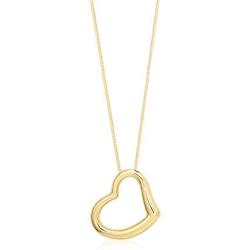 Floating Puff Open Heart Fancy Pendant Necklace 14K Yellow Gold on Box Chain Italy UNICORNJ 16''