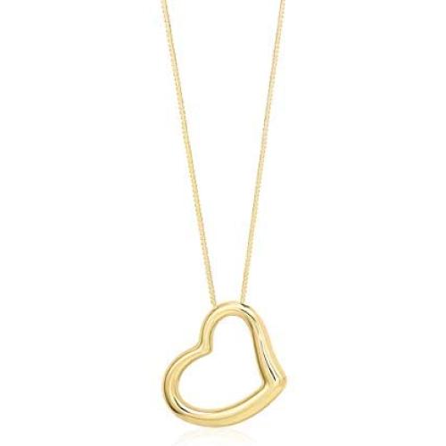 Floating Puff Open Heart Fancy Pendant Necklace 14K Yellow Gold on Box Chain Italy UNICORNJ 16''