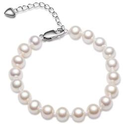 Pearl Bracelets for Women Freshwater Cultured White Round Sterling Silver Genuine Pearl Bracelet for Girls 6-6.5mm/6.5-7.5mm/7.5-8.5mm