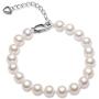 Pearl Bracelets for Women Freshwater Cultured White Round Sterling Silver Genuine Pearl Bracelet for Girls 6-6.5mm/6.5-7.5mm/7.5-8.5mm