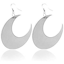 Exaggerated Big Punk Night Club Personality Black & Mirror Surface Silver Acrylic Moon Earrrings Dangle Drop Women Jewelry