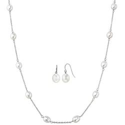 Honora 7.5-8 mm & 8-8.5 mm Freshwater Cultured Pearl Necklace & Earrings Set in Sterling Silver