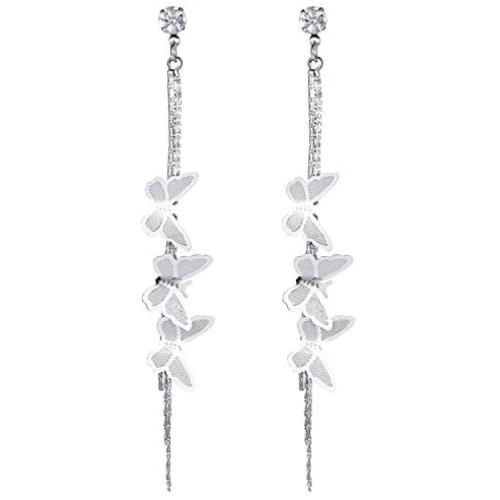 Nanafast Butterfly Long Dangle Earrings for Women & Girl Crystal Alloy Butterfly Tassel Piercing Earrings Jewelry Gift