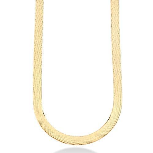 Miabella Solid 18K Gold Over Sterling Silver Italian 10mm Flat Herringbone Chain Necklace for Women Men 17, 18, 20, 22 Inch 925 Made in Italy