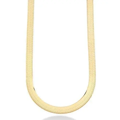 Miabella Solid 18K Gold Over Sterling Silver Italian 10mm Flat Herringbone Chain Necklace for Women Men 17, 18, 20, 22 Inch 925 Made in Italy