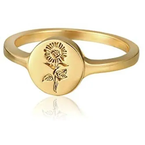 YeGienor Handmade Flower Signet Ring -18K Gold Over 925 Sterling Silver-Minimalistic Statement Ring with Botanical Engraved- Delicate Jewelry Gift for Women/Girls YeGienor Handmade Flower Signet Ring -18K Gold Over 925 Sterling Silver-Minimalistic Statement Ring with Botanical Engraved- Delicate Jewelry Gift for Women/Girls